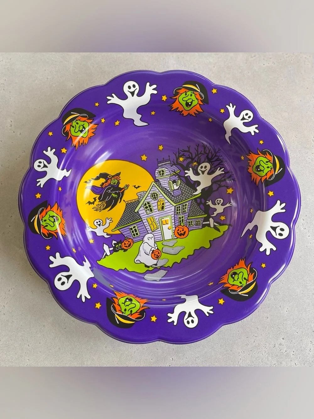 90s Vintage Plastic Halloween Candy Bowl Haunted House Ghost Witch